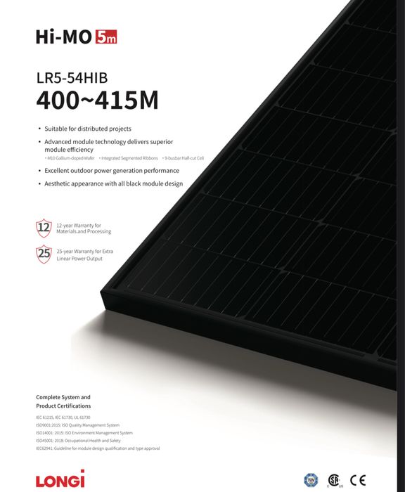 Panou fotovoltaic LONGI 410w (ca Jinko, Canadian Solar, Trina)
