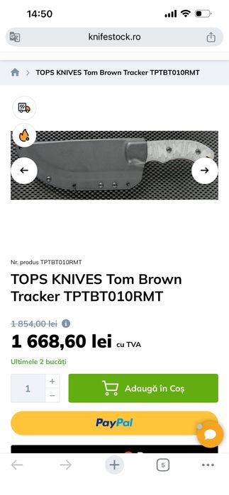 Cutit vanatoare/bushacraft Tom Brown  H-5657 Tracker nou !