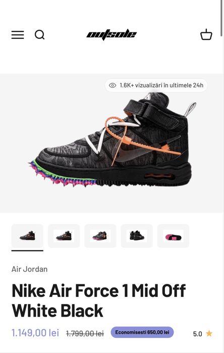 Vand Nike Air Force 1 Mid Off White Black