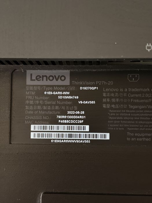 Lenovo ThinkVision P27h-20 Flat Panel Monitor
