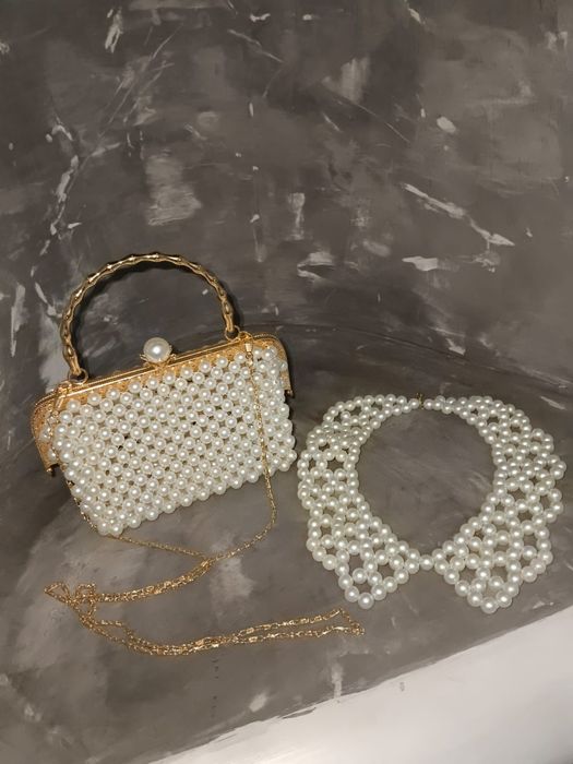 Сумочка из бусин и воротник