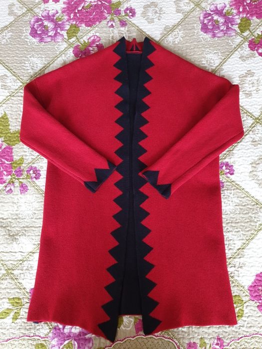 Cardigan lana merinos rosu navy