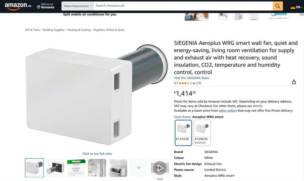 Ventilator de perete inteligent SIEGENIA Aeroplus WRG