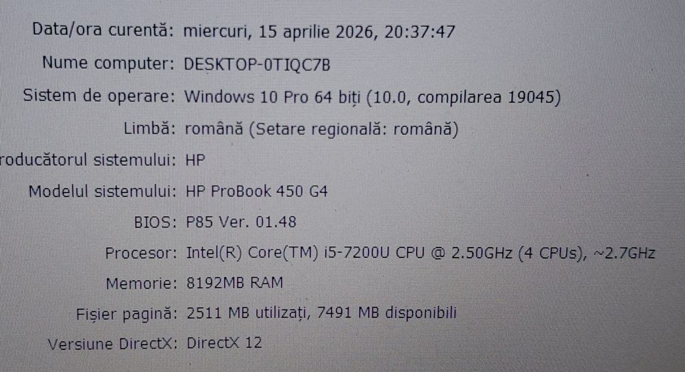 Laptop HP Probook 450 G4 15,6" i5 7200u 8gb ram 256gb ssd