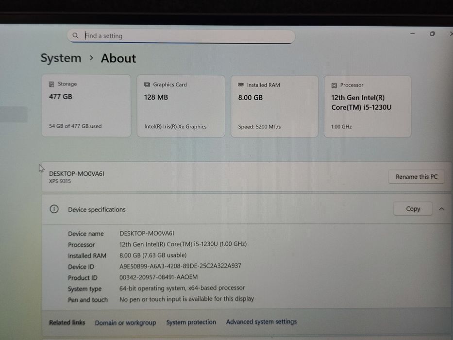 Dell XPS 9315 /13,4 / i5-1230U/ 512 GB/ 8GB