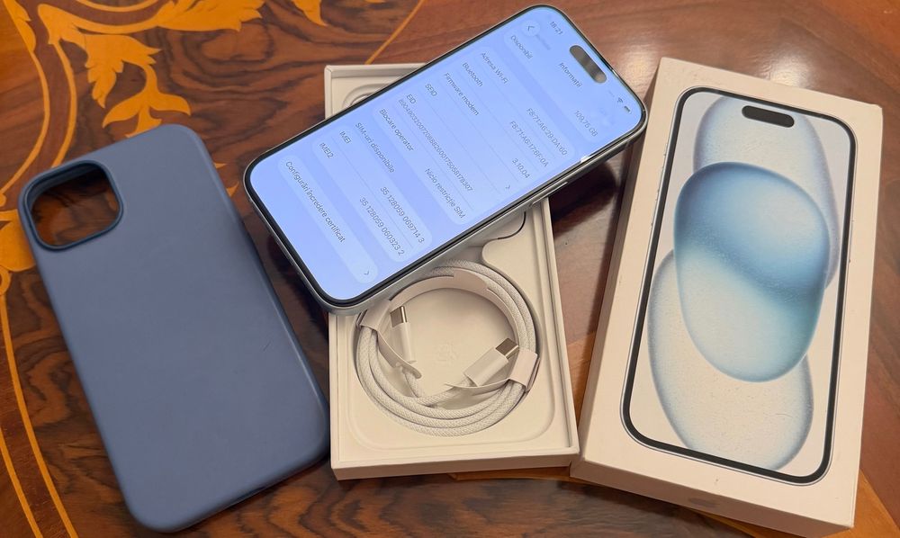 Iphone 15 Blue 128gb full box cu toate accesoriile noi 87% stare sanat