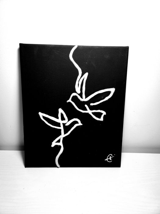 Tablou minimalistic dintr o singura linie aurie/alba