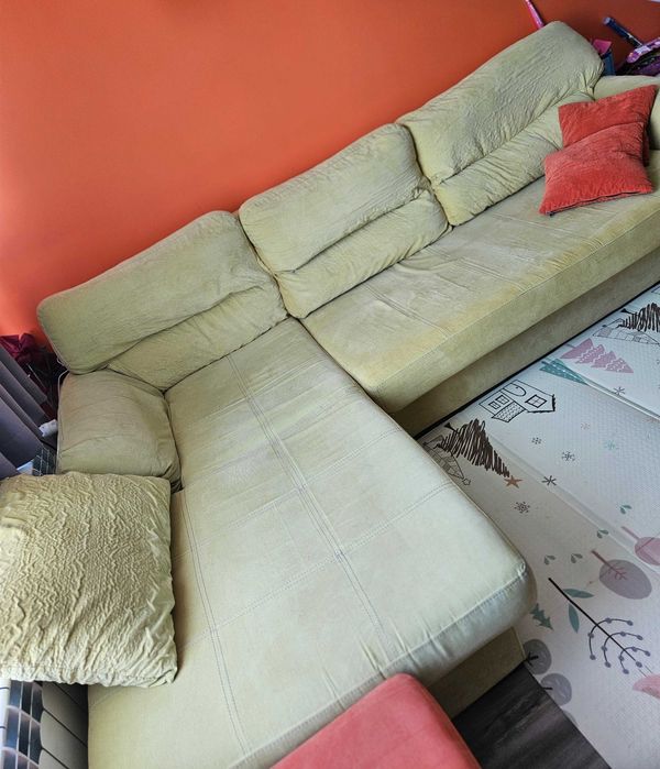 Диван с ракла цвят горчица и оранжево