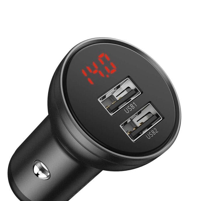 Baseus Автомобилно Зарядно 24W с Дигитален Дисплей и 2 USB Порта