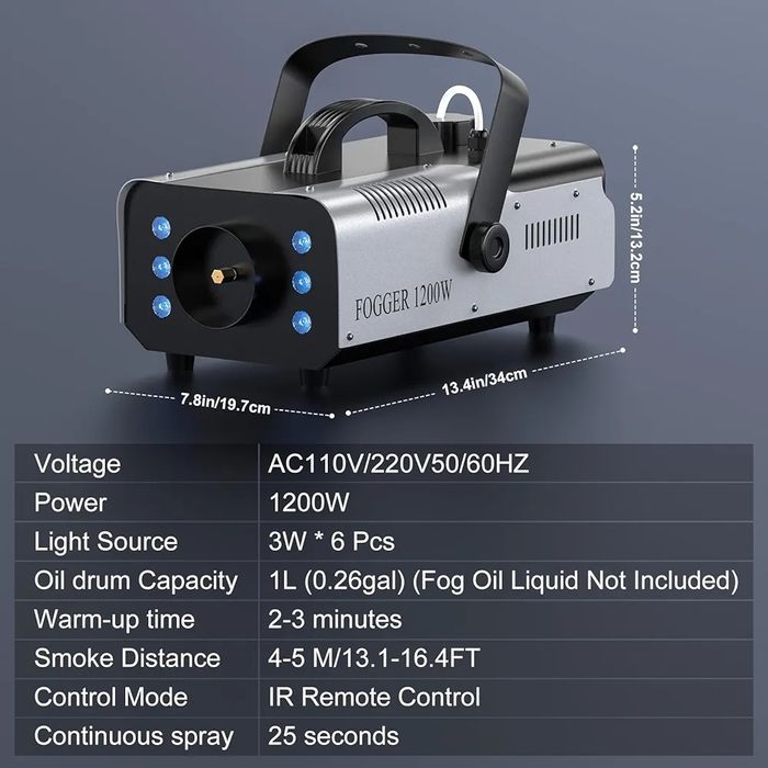 Машина за дим UKing 1200W с RGB LED осветление и дистанционно управлен