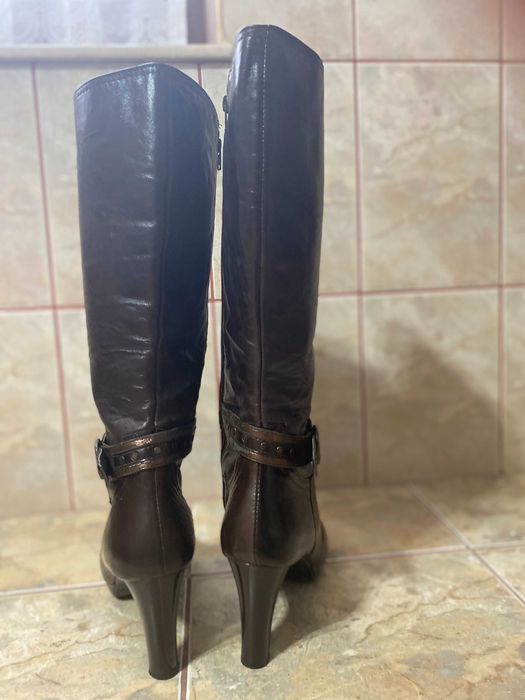 Cizme piele naturala, marime 40, toc 8,5cm, maro