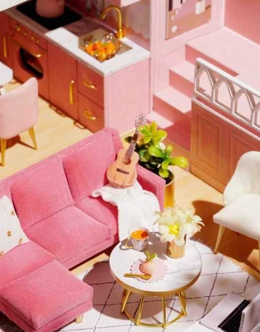 Jucarie cadou Macheta casa papusi, iluminare LED, apartament