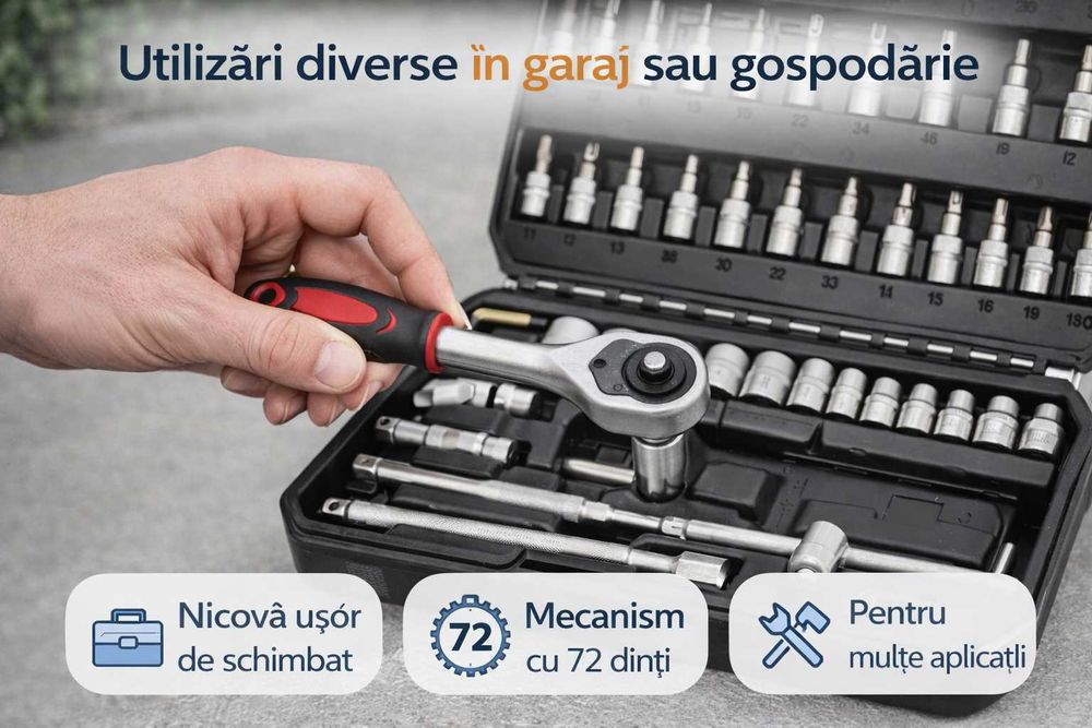 Set Chei Tubulare 46 Piese Royal Kraft – Profesional, Compact, Complet
