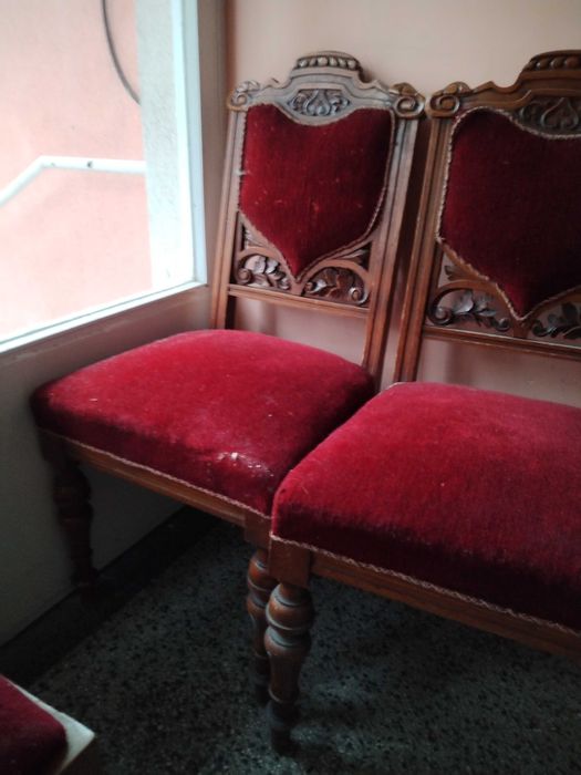 Старинен дървен стол дърворезба масив ретро комплект 4-5 броя, Пловдив