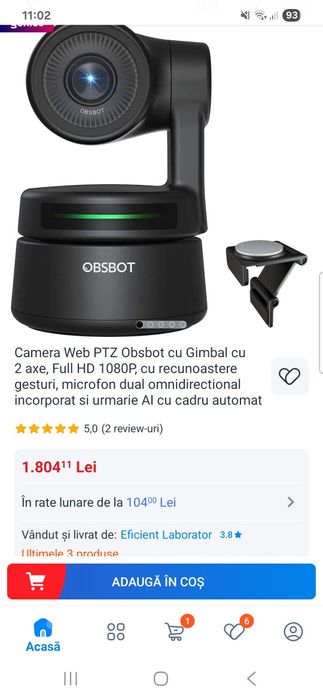 Vand camera web Obsbot PTZ Tiny