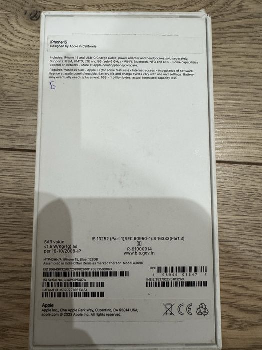 Iphone 15 голубой 128 Гб