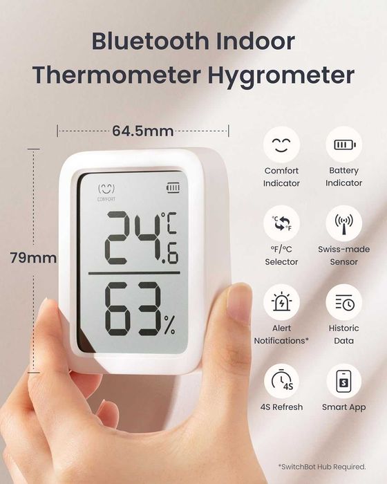 Комплект SwitchBot: 2x Смарт Термометър (3" Екран) + Hub Mini Matter