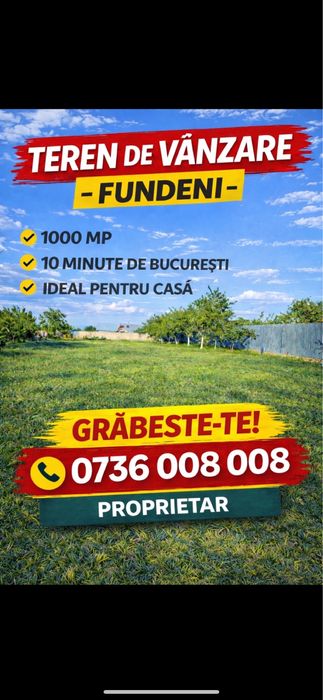 Oportunitate! Teren 1000 mp în Fundeni, aproape de București