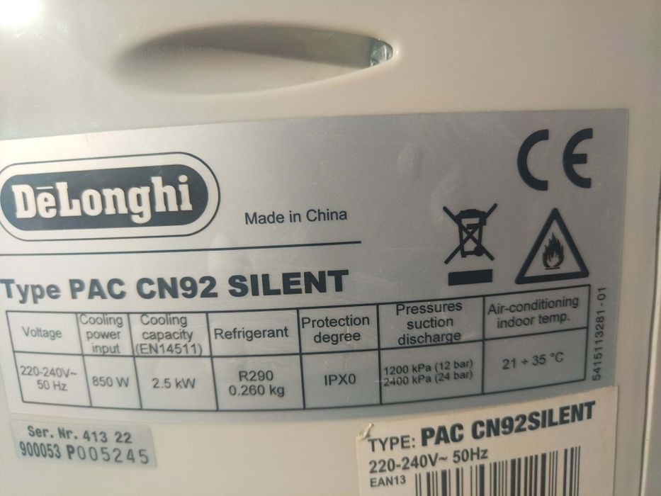 DELONGHI Plugino Silent мобилен климатик за ефективно охлаждане, обезвлажнител, аериране(освежаване) на въздуха комплект с въздухоотвод (тръба)
10000