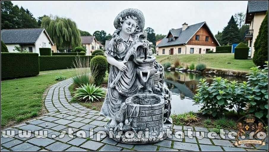 Statuetă țărăncuța la pompă, gri patinat, model S105.