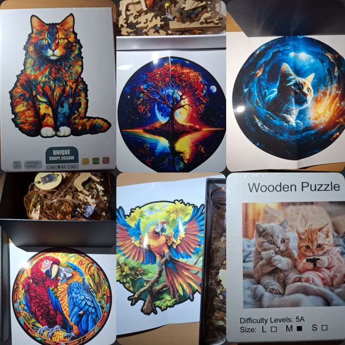 Красиви дървени пъзели различни видове интересни части с различниформи