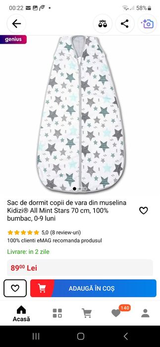 Sac de dormit pt vara bebe 0-9 luni