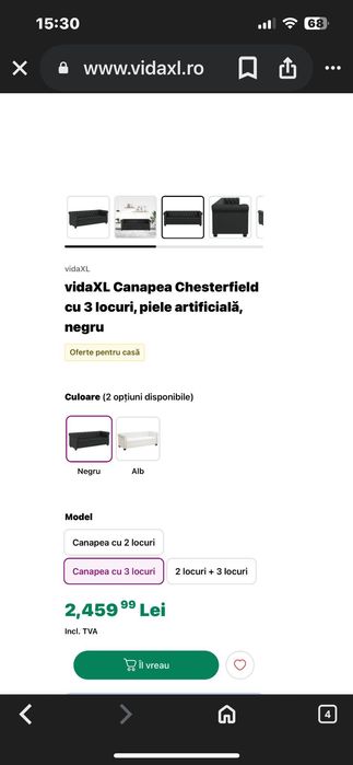 Canapea Chesterfield cu 3 locuri