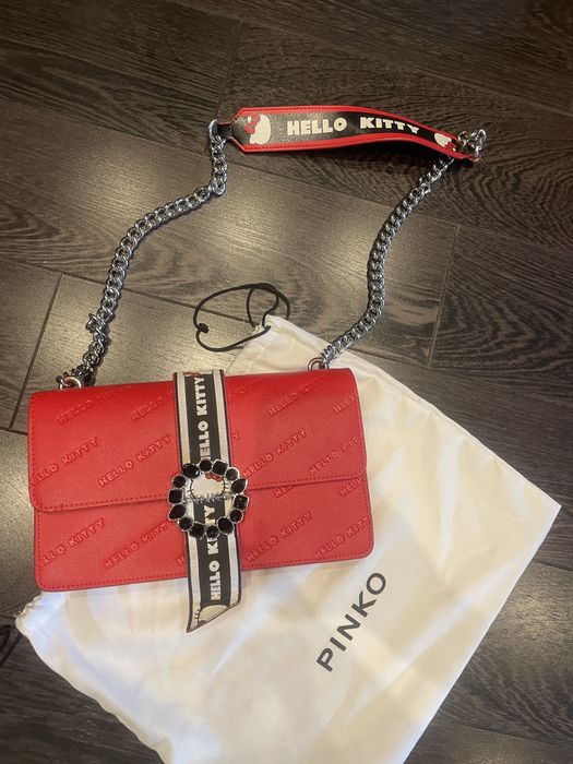 Дамска чанта Pinko червена, естествена кожа