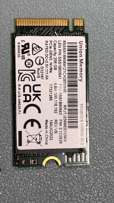 SSD БУ M.2 NVMe 256GB Union Memory 2242=2280 Original +1мес гарантия