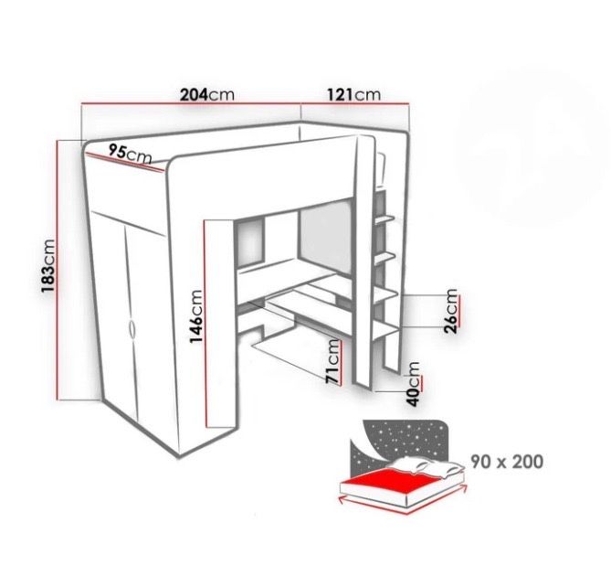 Pat inalt cu birou si dulap (saltea si scaun de birou incluse)