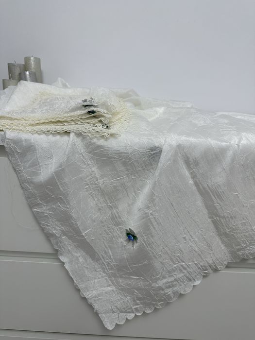 Set fata de masa alba + 12 servete - 150 x 220 cm