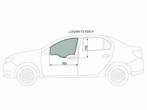 Стекло переднее левое опускное   Dacia Logan