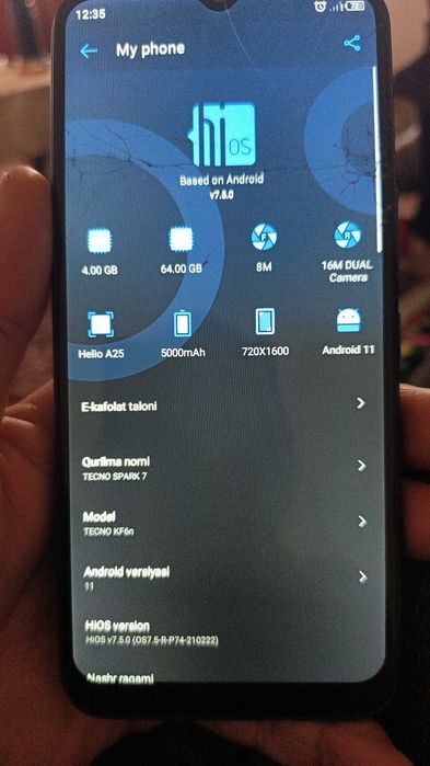 Tecno spark 7  sotiladi