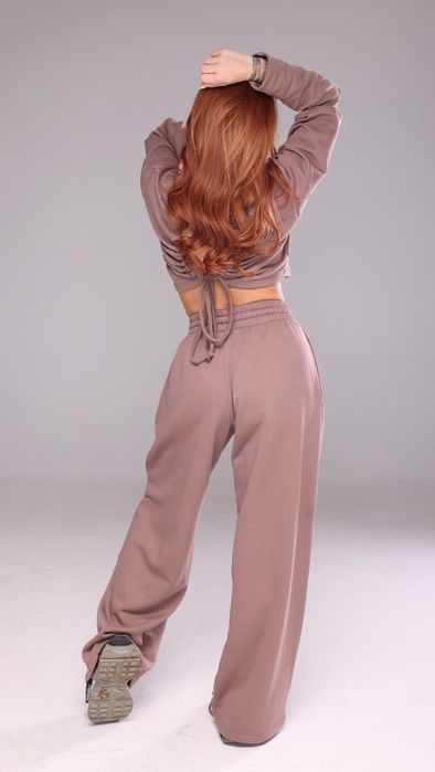 Дамски сет комплект Recharge кроп топ и широк панталон висока талия