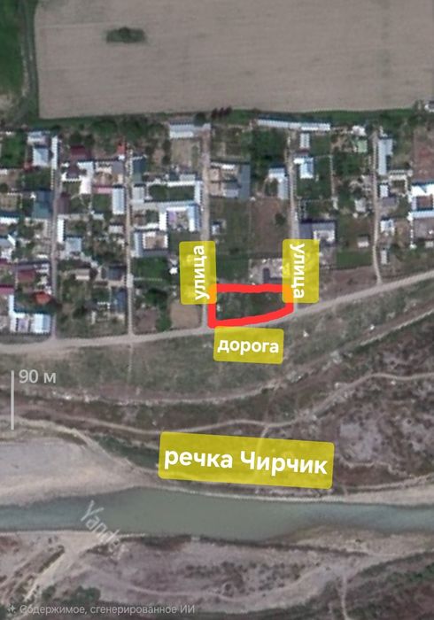 Продается дачный участок, 22 сотки (8+14) река Чирчик, Кибрай