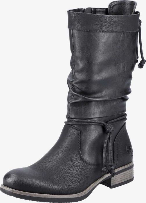 Дамски ботуши от еко кожа с цип Rieker, Подсилена пета, Черни, 40