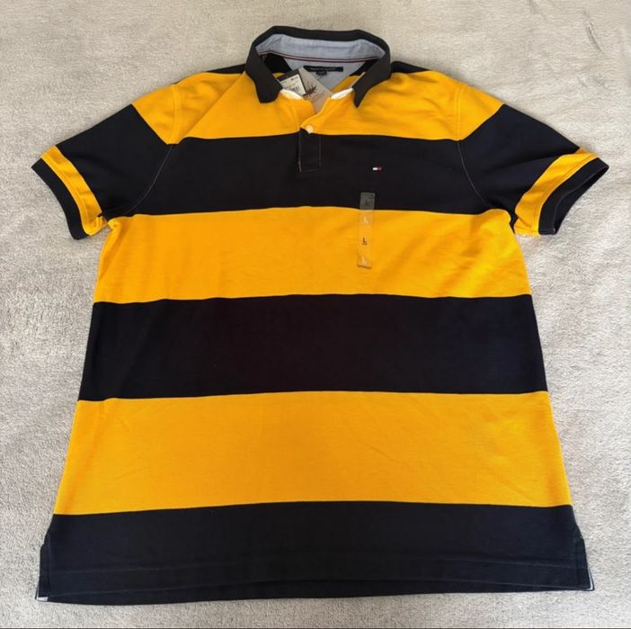 Tricou Tommy Hilfiger Polo nou cu eticheta, bărbătesc, galben & bleumarin –  L