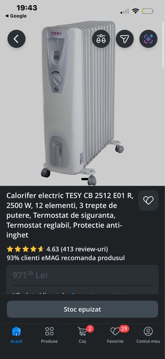 Radiator cu ulei cu 12 Elemente 2500W Tesy