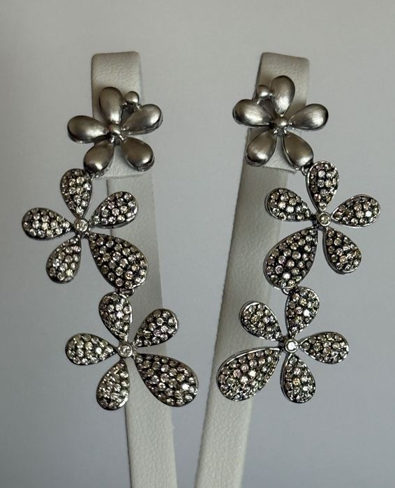 Зашеметяващи 18К Италиански Златни Обеци 13г с 376 Диаманта; Топ Цена!