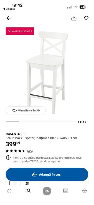 Scaun bar cu spatar Ikea