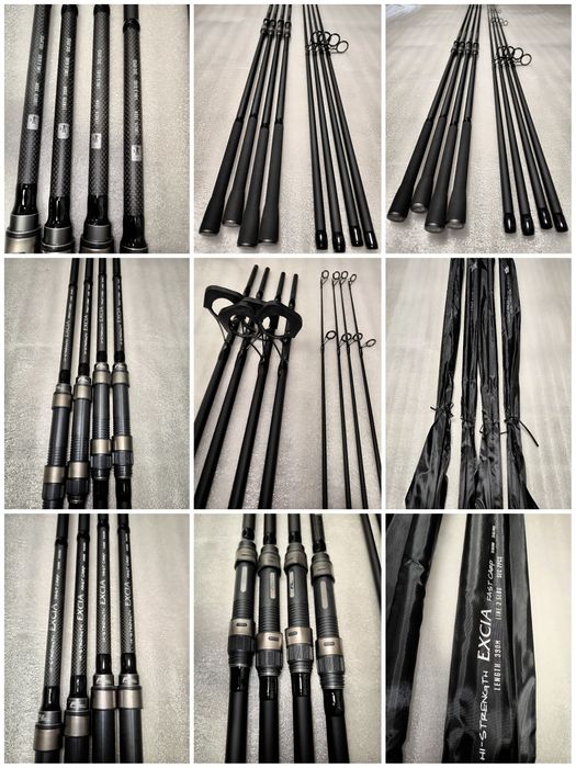 SET 4 Lansete FL EXCIA 3.90m 3.5lbs 2seg +  4 Mulinete Eastshark 10000