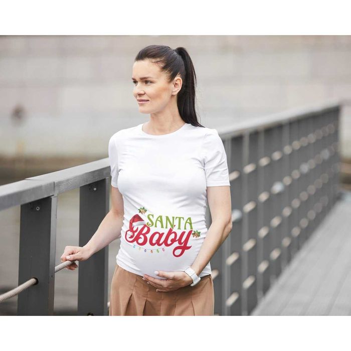 Дамска тениска с щампа за бременни - Santa Baby