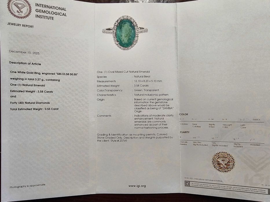 Пръстен с 3,58 ct. естествен изумруд