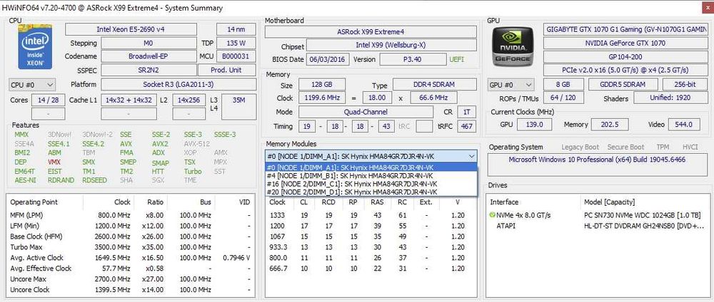 Работна станция X99, XEON 2690 V4 14c, 128GB DDR4, 1TB nVME, GTX1070.