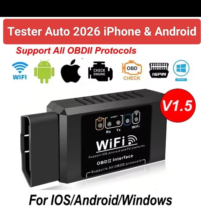 Interfata Diagnoza Auto Techstar OBD2 WiFi cu Cip ELM v1.5 Torque
