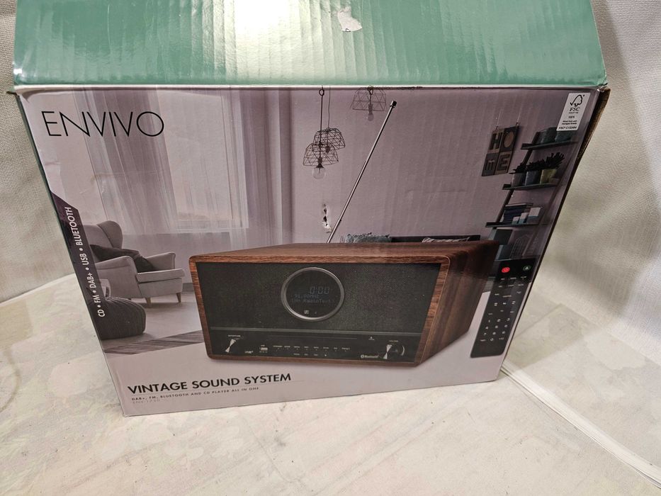 Sistem audio retro All-in-One ENVIVO cu radio digital DAB+/FM, CD player MP3, Bluetooth, USB inregistrare si carcasa din lemn