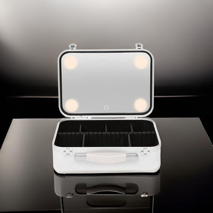 Кутия за грим несеср пластмасов куфар розов бял куфар чанта огледало