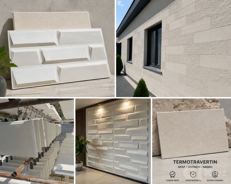 Termotravertin — sifatli fasad bezagi, 1 m² 69999dan 79999somgacha