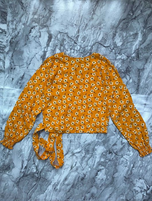 Bluză top Cost:Bart, galben floral, mânecă lungă, mărime M