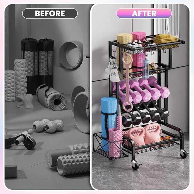 Suport multifuncțional pentru discuri de greutăți cu cârlige și roți